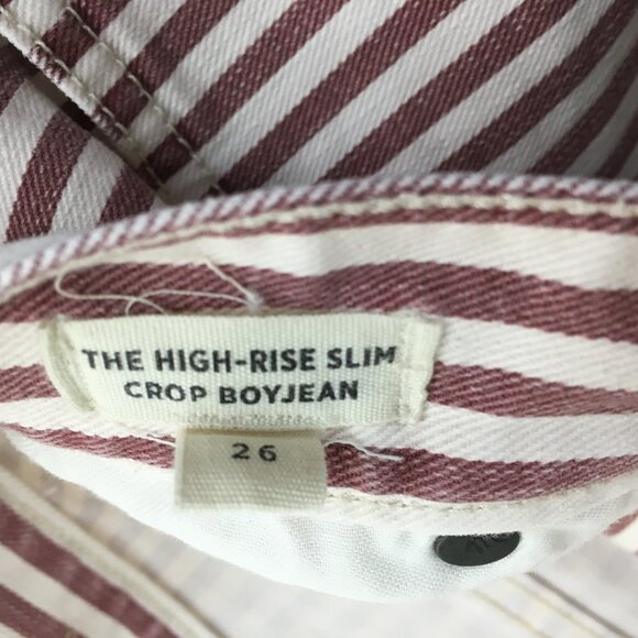 MADEWELL 5 Pocket White Burgundy Striped The High Rise Slim Boyjean Jeans - Picture 3 of 11